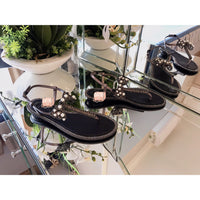 S-shoe R.e.n.e C.a.o.v.i.l.l.a Women's Beaded Flat Sandals Pearl Beach Toe Ring Casual Bohemia Summer Sandals