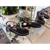 S-shoe R.e.n.e C.a.o.v.i.l.l.a Women's Beaded Flat Sandals Pearl Beach Toe Ring Casual Bohemia Summer Sandals