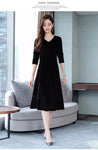 Velvet Classic Elegance Long Sleeve Maxi Dress Fall Women V Neck Tunic Long Autumn Vintage Long Swing Dress