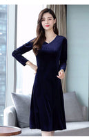 Velvet Classic Elegance Long Sleeve Maxi Dress Fall Women V Neck Tunic Long Autumn Vintage Long Swing Dress