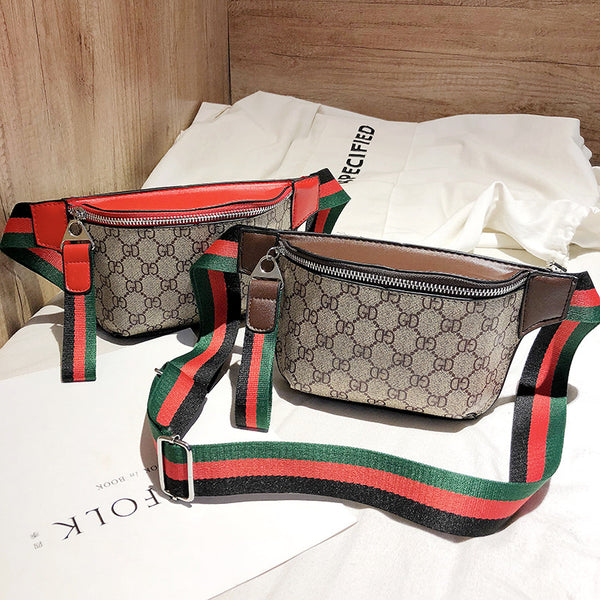 L-package Women's Canvas Designer PU Waist Purse Belt Bag Fashion Personality Messenger Chest Bag