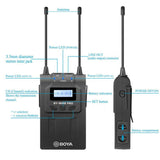 E-electronic XINPU New BOYA BY-WM8 Pro-K1/K2 UHF Wireless Microphone (Transmitter+Receiver) 48 Channels Lapel Mic System with LCD Screen for DSLR Camera Camcorder iPhone Samsung Youtube Street Interview Livesteam Vblog