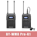 E-electronic XINPU New BOYA BY-WM8 Pro-K1/K2 UHF Wireless Microphone (Transmitter+Receiver) 48 Channels Lapel Mic System with LCD Screen for DSLR Camera Camcorder iPhone Samsung Youtube Street Interview Livesteam Vblog