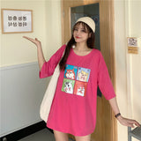 Cartoon Korean Oversized T-shirts Women Short Sleeve Hamster Shirts women Retro Loose Pullover Tops