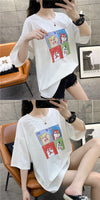 Cartoon Korean Oversized T-shirts Women Short Sleeve Hamster Shirts women Retro Loose Pullover Tops