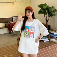 Cartoon Korean Oversized T-shirts Women Short Sleeve Hamster Shirts women Retro Loose Pullover Tops