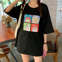 Cartoon Korean Oversized T-shirts Women Short Sleeve Hamster Shirts women Retro Loose Pullover Tops