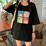 Cartoon Korean Oversized T-shirts Women Short Sleeve Hamster Shirts women Retro Loose Pullover Tops