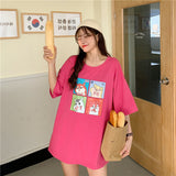 Cartoon Korean Oversized T-shirts Women Short Sleeve Hamster Shirts women Retro Loose Pullover Tops