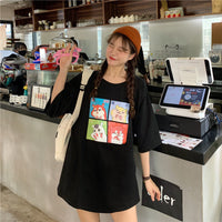 Cartoon Korean Oversized T-shirts Women Short Sleeve Hamster Shirts women Retro Loose Pullover Tops