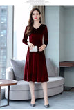 Velvet Classic Elegance Long Sleeve Maxi Dress Fall Women V Neck Tunic Long Autumn Vintage Long Swing Dress