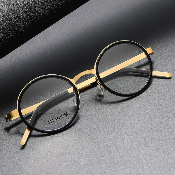 Retro Denmark Titanium No Screw Korea Glasses Frames Optical Ultra-light Business Round Prescription Diopter glasses for men