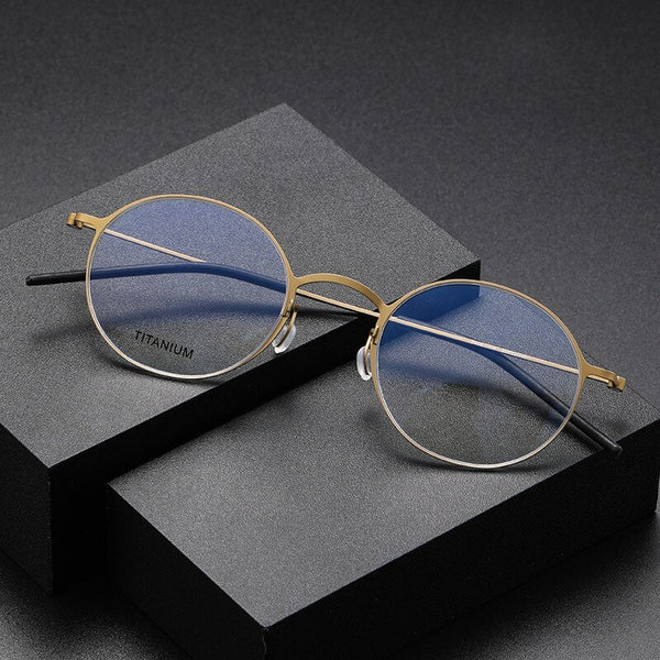 Denmark Titanium Screwless Korea Glasses Frames Optical Ultra-light Business Round Prescription Diopter Titanium Eyeglasses Men