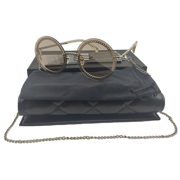 Summer Gold Chain Round Sunglasses For Women Shades Brand Designer Alloy Retro Rimless Fashion Futuristic For Sun Glasses UV400