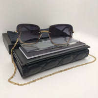 2022 Retro Shield Gold Chain Sunglasses For Women Summer Brand Designer Ladies Party Rimless Steampunk For Sun Glasses UV400