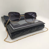 2022 Retro Shield Gold Chain Sunglasses For Women Summer Brand Designer Ladies Party Rimless Steampunk For Sun Glasses UV400