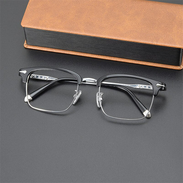 PM30013 Business titanium alloy Men Women Frame Glasses  myopia  prescription retro half frame, flat mirror