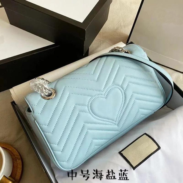 New GG fashion stripe One Shoulder Messenger metal chain bag leather Marmont Bag Mini love women's bag makaron series