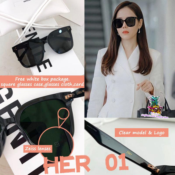 【COD/Ready Stock】S quality Gentle GM FLATBA  HER 01 black Acetate sunglasses Son Ye Jin style Oversized with Complete White Package Box Cloth Card New Style Women's Korean Version Sunglasses Ins Fashion UV400 Protection