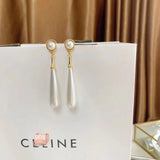 J-jewelry Chanel  Womens White Round Long Jacket Earrings Pear Pearl Drop in Sterling Silver