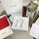 J-jewelry Chanel  Womens White Round Long Jacket Earrings Pear Pearl Drop in Sterling Silver