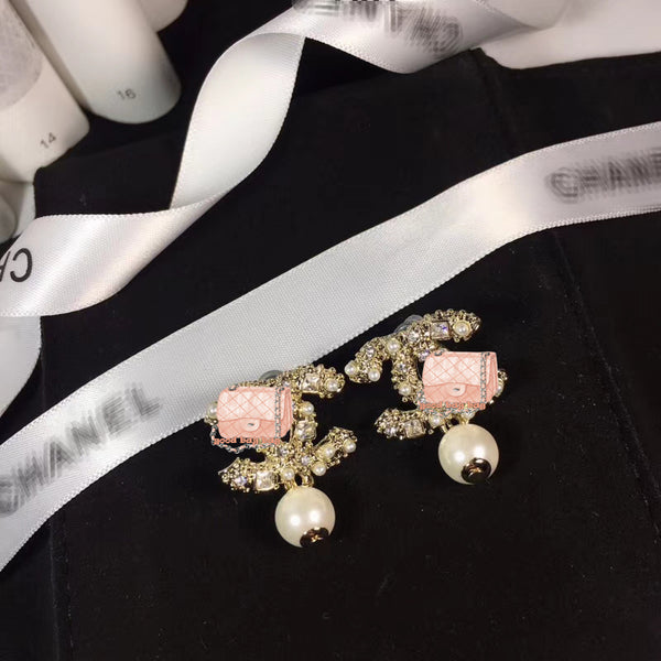 J-jewelry Chanel Crystal Sterling Silver Teardrop Dangle Pearl Earrings Bridal Ear Studs Betrothal Jewels Pearl Gift