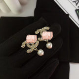 J-jewelry Chanel Crystal Sterling Silver Teardrop Dangle Pearl Earrings Bridal Ear Studs Betrothal Jewels Pearl Gift