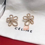 J-jewelry Chanel HOT Sale Elegant White Five Leaves Jasmine Flower Floral Earring Ear Studs