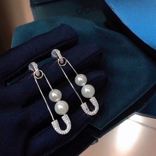 J-jewelry APM Monaco Fashion Long Tassel Asymmetric Safety Pin Chain U Shaped Drop Earring Exaggerate Dangle Earrings for Women Men Punk Jewelry