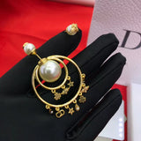 J-jewelry Dior single retro texture pearl exaggerated big ear hoop earrings