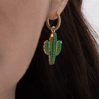 J-jewelry APM Monaco Cactus Tropical Theme Floating Charm Pendant Enamel Sequins Dangle Go ld Plated Dainty Ornament